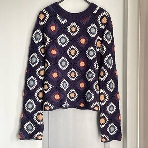 Falmer Heritage Crochet Knit Navy Sweater